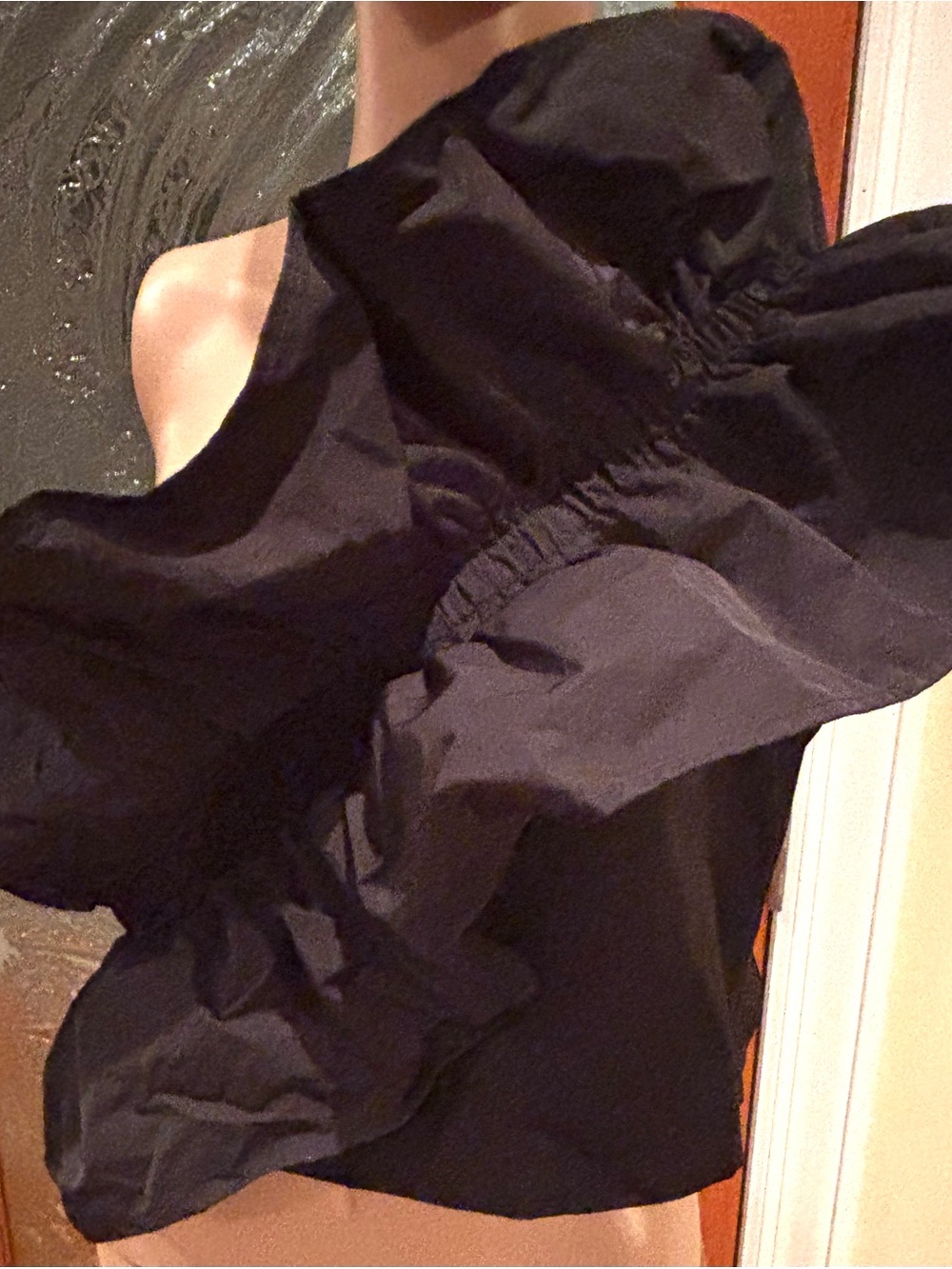 Off-Shoulder Black Ruffle Women's Top - Picture 4 of 8